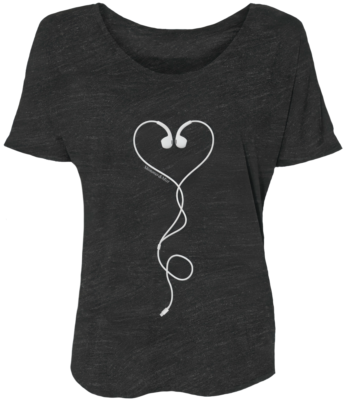 Oversized Off-The-Shoulder I Love Music Wired Headphones Tee