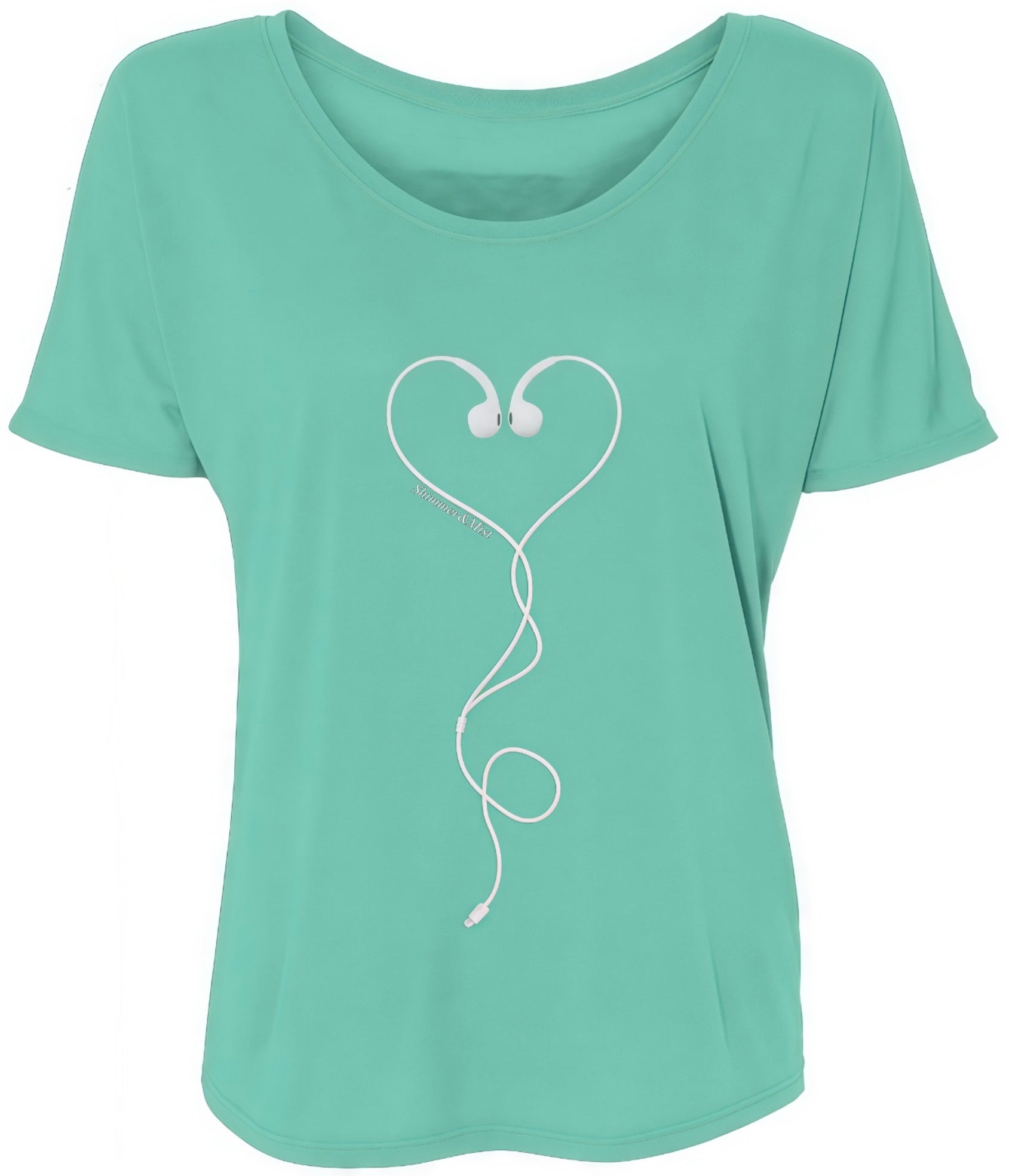 Oversized Off-The-Shoulder I Love Music Wired Headphones Tee